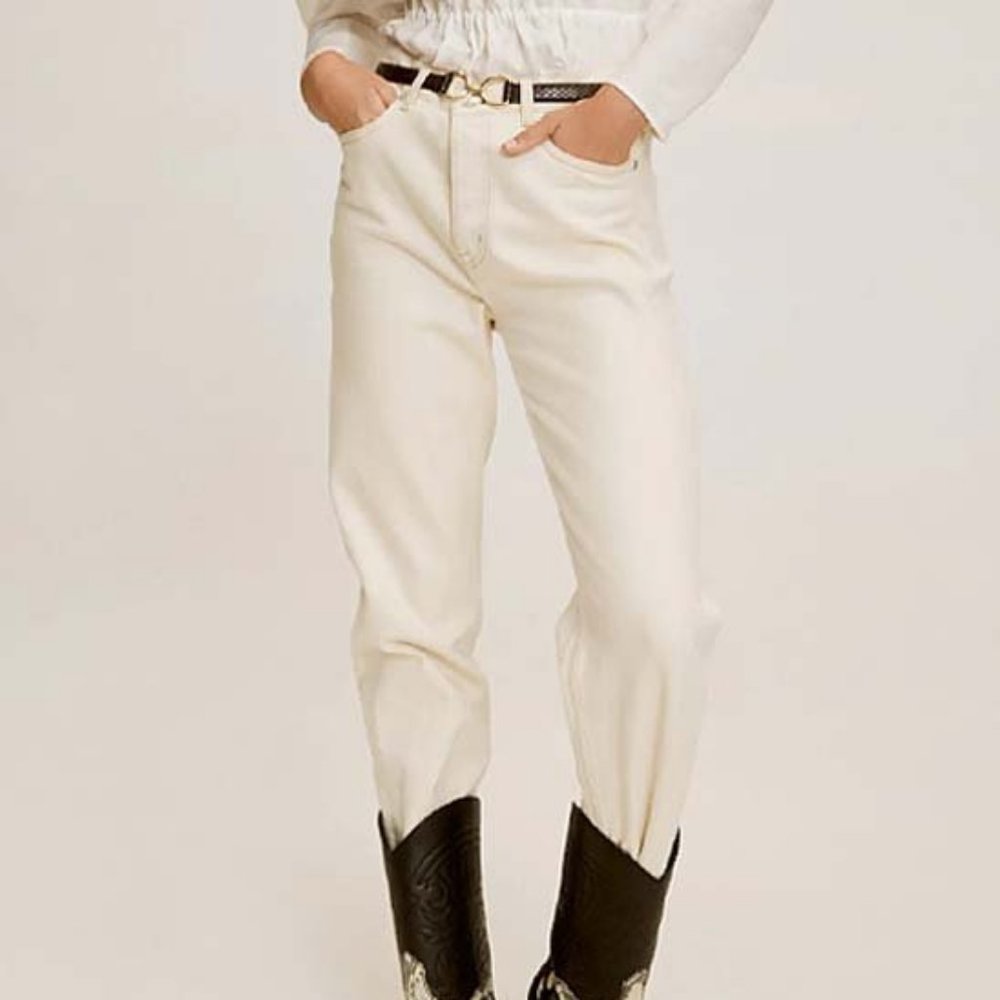 Mango Ecru Premium High Rise Straight Leg Jeans